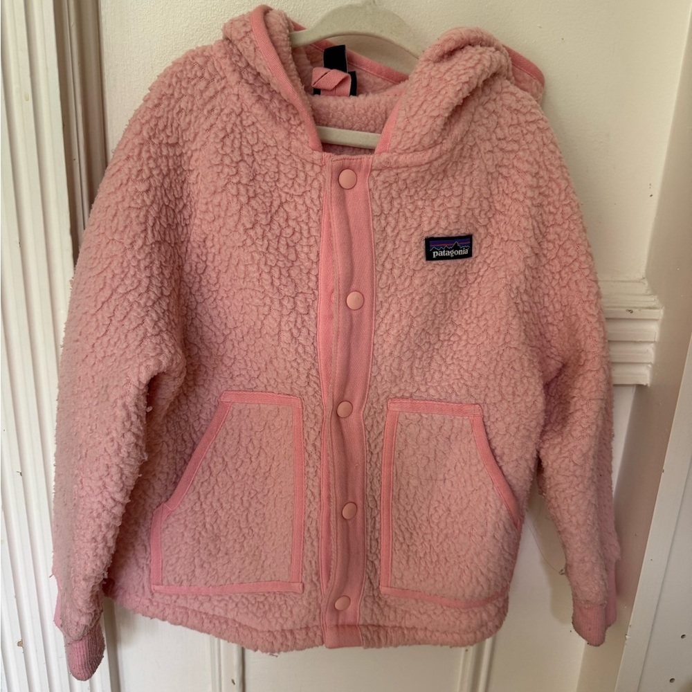 Patagonia Pink Teddy Fleece Hooded Snap Jacket